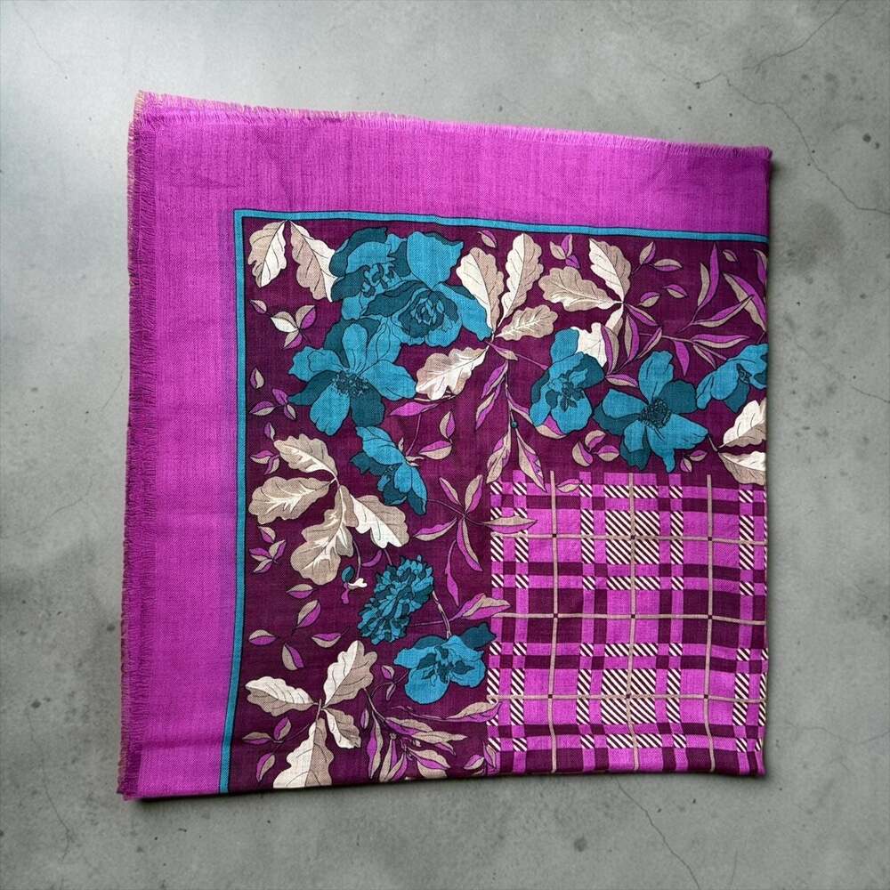 The Specialty House Inc. Vintage 100% Wool Floral Plaid Scarf - Picture 4 of 8